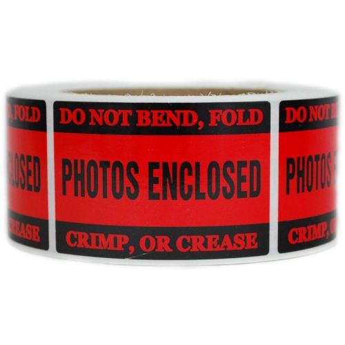 Glossy Red &#034;Photos Enclosed&#034; Labels Stickers - 2&#034; by 3&#034; - 500 ct Roll