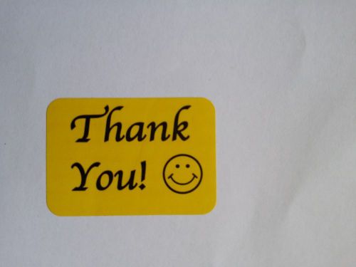THANK YOU Labels yellow (20 labels) 1.25 inch x 7/8 inch tall SMILEY American!