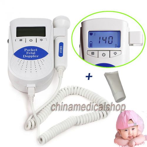 Handheld pocket fetal heart doppler /backlight lcd 3mhz+ultrasound gel us seller for sale