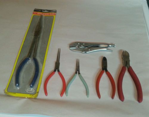 Pliers lot, needle nose,  diagonal and locking pliers, lot of 6 tools