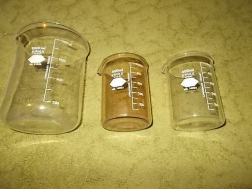 Lot of (3)  kimax  glass   beakers   look! for sale