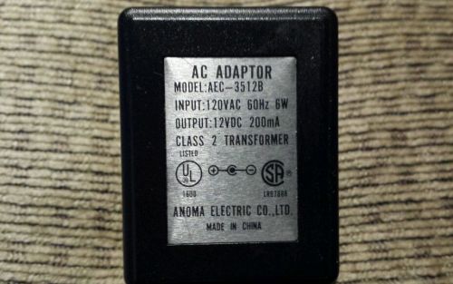 Anoma Class 2 Transformer AEC-3512B 12vdc 200mA