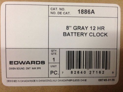 Edwards Cat# 1886A 8&#034; Gray 12HR Battery Clock