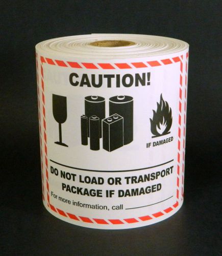 1 ROLL, 500 LABELS, CAUTION BATTERY, SIZE 5X4.75 Inches L007A