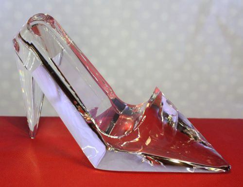 Glass Slipper Ladies Shoe Business Card Holder Paperweight High Heel Figurine