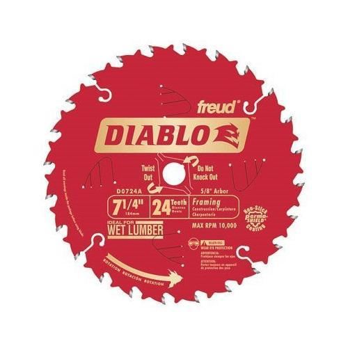 Freud D0724A Diablo 7-1/4-Inch 24 Tooth ATB Framing Saw Blade with 5/8-Inch New