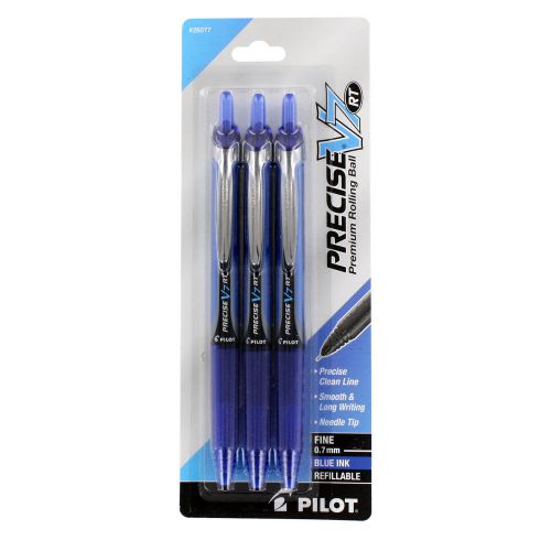 Pilot Precise V7 RT Retractable Rolling Ball Pens, Fine Point, 3-Pack, Blue Ink