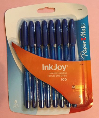 Paper Mate Ink Joy Effortless Writing Pens 8 Pens Blue Ink Med Point