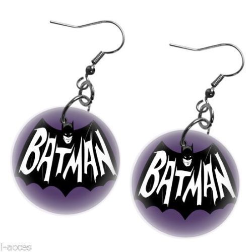 Hot Rare Batman Bat Man DC Comics Superhero  1&#034; Button Earrings Fit Tour Tshirt
