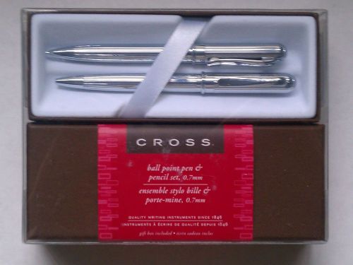 CROSS ATHENS Chrome ball point pen and mechanical pencil set with gift box NIB