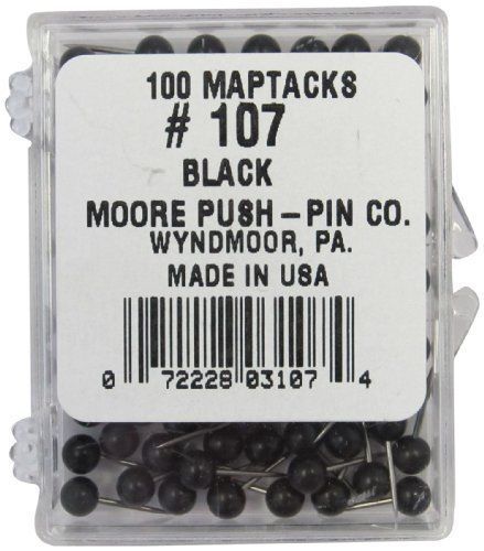 Moore Push-Pin Map Tacks, Black