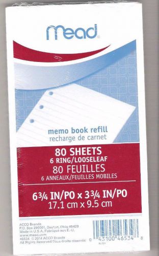 Mead Memo Refills - 3 3/4&#034; X 6 3/4 &#034; Fits 6 Ring Binder - 80 Sheets 3.75 X 6.75