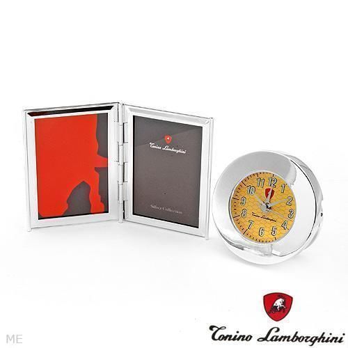 Desk clock Tonino Lamborghini silver plated  &amp; 2.75&#034; x 2&#034; PHOTO FRAME New in Box