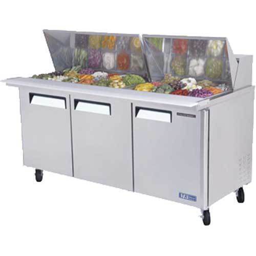 Turbo mst-72-30 refrigerated counter, sandwich salad prep table, mega top, 3 doo for sale