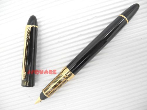 Poky Elegent F850 Fountain Pen w/ Golden Ring &amp; Clip, Black + Orange Bottled ink