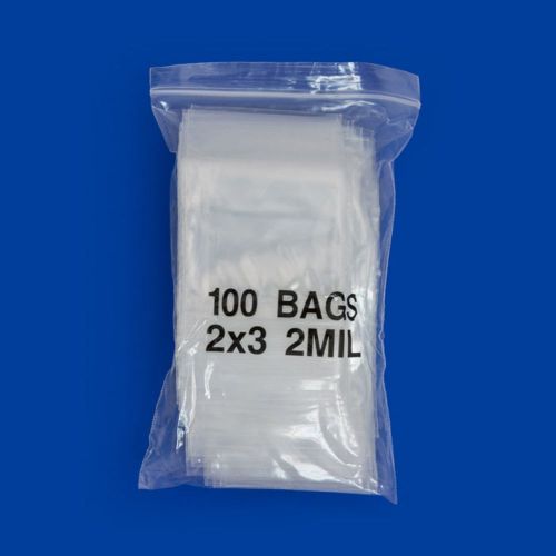 100 2&#034;x3&#034; ZIP LOCK Bags Clear white block 2MIL Poly BAG