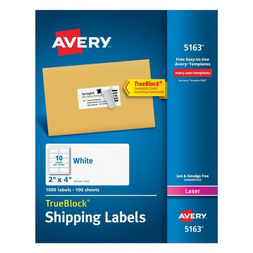 Avery mailing labels with trueblock, 2 x 4 inches, 10-up, box of 1000 (5163) for sale
