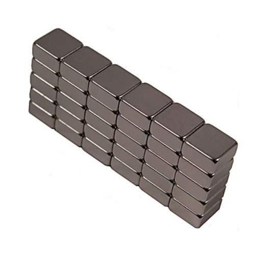 Set of 6 Strong Square Block Powerful Craft and Hobby Magnets Silver Shine