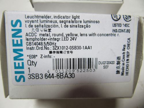 Siemens 3SB3-644-6BA30 Indicator Light Yellow Lens LED 24V NEW!!! In Factory Box