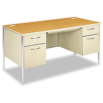 Mentor Series Double Pedestal Desk, 60w x 30d x 29-1/2h, Harvest/Putty