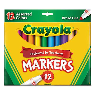 Non-Washable Markers, Broad Point, Assorted Colors, 12/Set, Sold as 1 Set