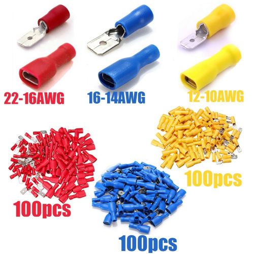 300pcs 6.35mm Male Femal Insulated Spade Terminal Electrical Crimp Connector Kit