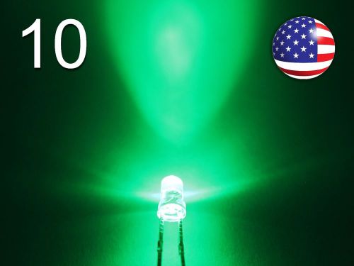 10pcs 3mm Green Superbright LED - Water Clear Round 10 New Light Emitting Diode