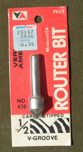 NIP VERMONT AMERICAN HIGH SPEED STEEL V GROOVE ROUTER BIT 1/2 INCH NO. 436