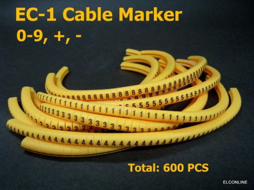b7# Yellow EC-1 Cable Wire Markers Letter : 0 to 9,+,-  x 600 pcs / lot