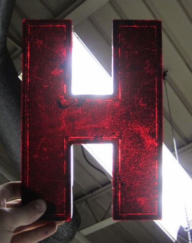 Vtg Wagner Sign Letter &#034;H&#034; Marquee Display Red Plastic Hanging Industrial