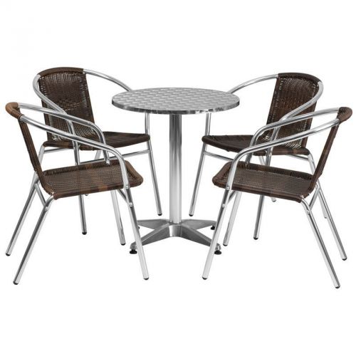 23.5&#039;&#039; round aluminum indoor-outdoor restaurant table with 4 rattan chairs for sale