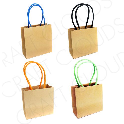 Small Kraft Handle Gift Bags, Shopping Bag 4 colors, 5-1/2&#034; X5-1/2&#034; X 2-5/8&#034;