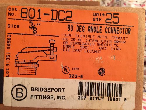 Bridgeport 90 degree angle connector fitting 801-dc2 box of 24pcs 3/8&#034; for sale