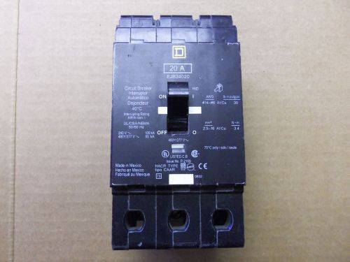 New square d ejb 3 pole 20 amp 480y/277v ejb34020 circuit breaker for sale