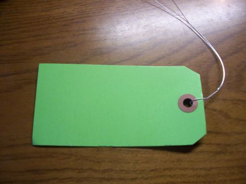 Lot of 15 lime green manila shipping tags w/wire tie   4 3/4&#034;x2 3/8&#034; for sale