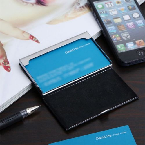 Stainless Steel Business Name Credit ID Card Case Holder PU Leather Box S2