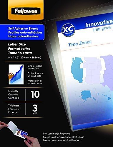 Fellowes laminating sheets, self adhesive, letter size, 3 mil, 10 pack (5221501) for sale
