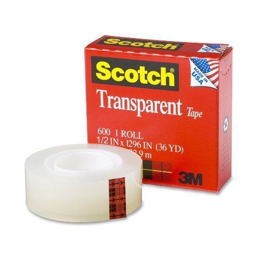 Scotch Transparent Tape, 1/2 x 1296 Inches, Boxed 600