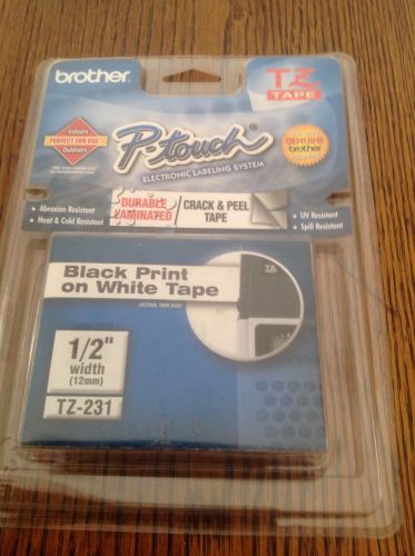 Brother P-Touch TZ 231 Black Print On White 1/2&#034; Width 12mm Tape