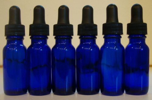 Eighteen (18) blue boston round 1/2 oz. 15 ml glass generic dropper bottles for sale