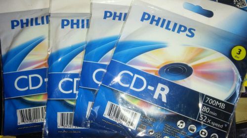 PHILIPS CR7D5NZ03/27 700MB 80-Minute 52x CD-Rs with Foil Wrap, 4 pack of 3 CR-R