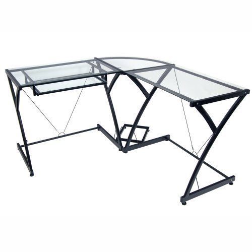 High Quality Walker Edison 3-Piece Contemporary Desk, Multi , Black , Glass