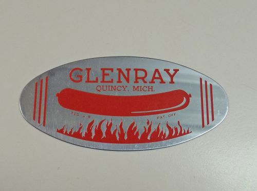 Glenray hot dog machine vintage metal sign sticker for machines quincy, mi for sale