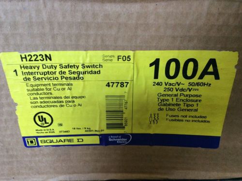 Square D Safety Switch H223N 100 Amp 240 Volt Fusible 2 Pole Disconnect