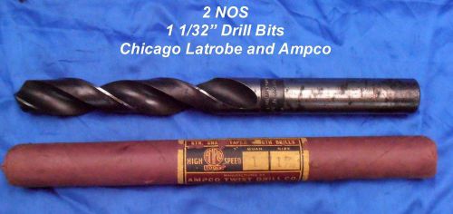 2x nos 1 1/32&#034; chicago latrobe &amp; ampco high speed drill bits non morse taper for sale