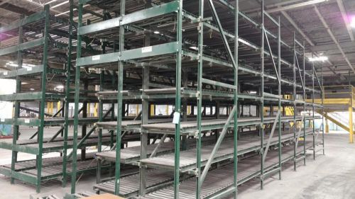 Northeast conveyors gravity flow roller rack double wide 40&#039; x 8&#039; x 13&#039; -2 avail for sale