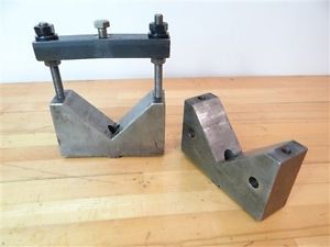 Pair of large capacity v blocks w/ clamp 5&#034; v capacities for sale