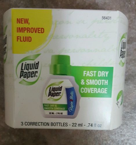 &#034;Liquid Paper Fast Dry Correction Fluid, 22 Ml Bottle, White, 3/pack&#034;