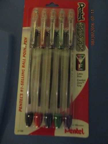 NIP (3) Five Fine Line Pentel R.S.V.P. Assorted Ink Comfort Zone Grip Pens