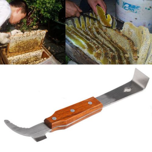 Stainless Steel Wooden Handle Bee Hive Hook Scraper Beekeeping Tools Equipment